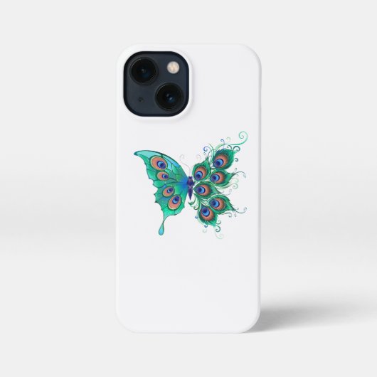 Schmetterling mit grünen Pfauenfedern iPhone Hülle (Rückseite)