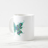 Schmetterling mit grünen Pfauenfedern Kaffeetasse (Vorderseite Links)