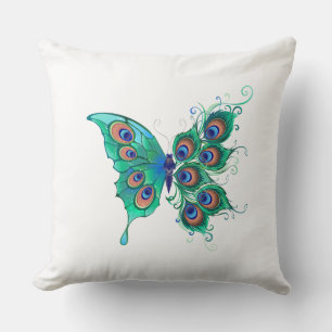Schmetterling mit grünen Pfauenfedern Kissen