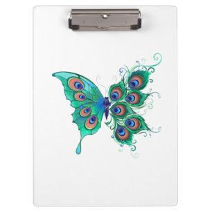 Schmetterling mit grünen Pfauenfedern Klemmbrett