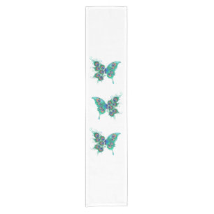 Schmetterling mit grünen Pfauenfedern Kurzer Tischläufer