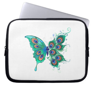 Schmetterling mit grünen Pfauenfedern Laptopschutzhülle