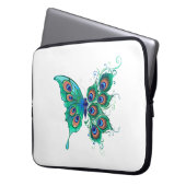 Schmetterling mit grünen Pfauenfedern Laptopschutzhülle (Vorderseite Links)