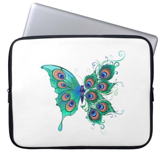 Schmetterling mit grünen Pfauenfedern Laptopschutzhülle (Vorderseite)