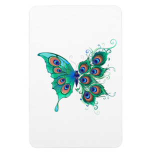 Schmetterling mit grünen Pfauenfedern Magnet