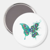 Schmetterling mit grünen Pfauenfedern Magnet (Vorderseite/Rückseite)
