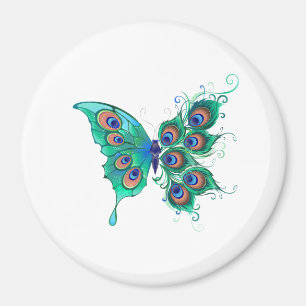 Schmetterling mit grünen Pfauenfedern Magnet