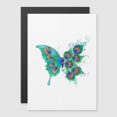 Schmetterling mit grünen Pfauenfedern Magneteinladung (Vorne/Hinten)