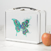 Schmetterling mit grünen Pfauenfedern Metall Brotdose (Beispiel)