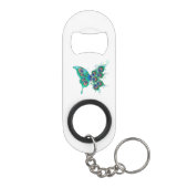 Schmetterling mit grünen Pfauenfedern Mini Flaschenöffner (Rückseite)