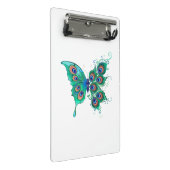 Schmetterling mit grünen Pfauenfedern Mini Klemmbrett (Schrägansicht)
