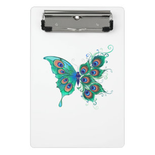 Schmetterling mit grünen Pfauenfedern Mini Klemmbrett