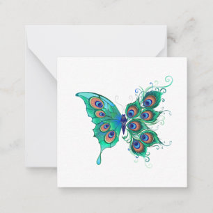 Schmetterling mit grünen Pfauenfedern Mitteilungskarte
