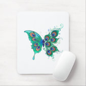Schmetterling mit grünen Pfauenfedern Mousepad (Mit Mouse)