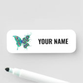 Schmetterling mit grünen Pfauenfedern Namensschild (Beispiel)