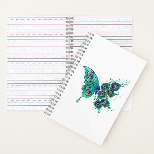 Schmetterling mit grünen Pfauenfedern Notizblock (Innen)