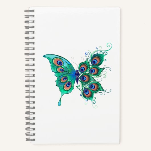 Schmetterling mit grünen Pfauenfedern Notizblock (Vorderseite)
