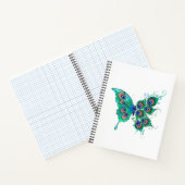 Schmetterling mit grünen Pfauenfedern Notizblock (Innenseite)