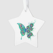 Schmetterling mit grünen Pfauenfedern Ornament (Vorderseite)