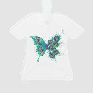 Schmetterling mit grünen Pfauenfedern Ornament