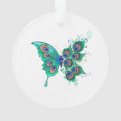 Schmetterling mit grünen Pfauenfedern Ornament (Rückseite)