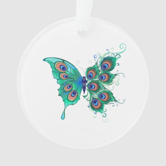 Schmetterling mit grünen Pfauenfedern Ornament (Vorderseite)