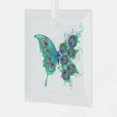 Schmetterling mit grünen Pfauenfedern Ornament Aus Glas (Vorderseite links)