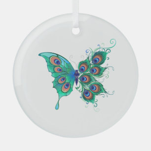 Schmetterling mit grünen Pfauenfedern Ornament Aus Glas