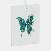 Schmetterling mit grünen Pfauenfedern Ornament Aus Metall (Vorderseite Rechts)