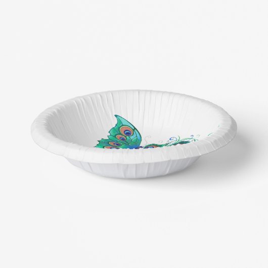 Schmetterling mit grünen Pfauenfedern Pappteller (Gewinkelt)