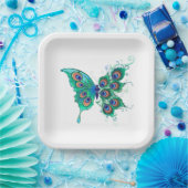 Schmetterling mit grünen Pfauenfedern Pappteller (Party)