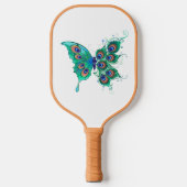 Schmetterling mit grünen Pfauenfedern Pickleball Schläger (Vorderseite)