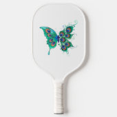 Schmetterling mit grünen Pfauenfedern Pickleball Schläger (Vorderseite)