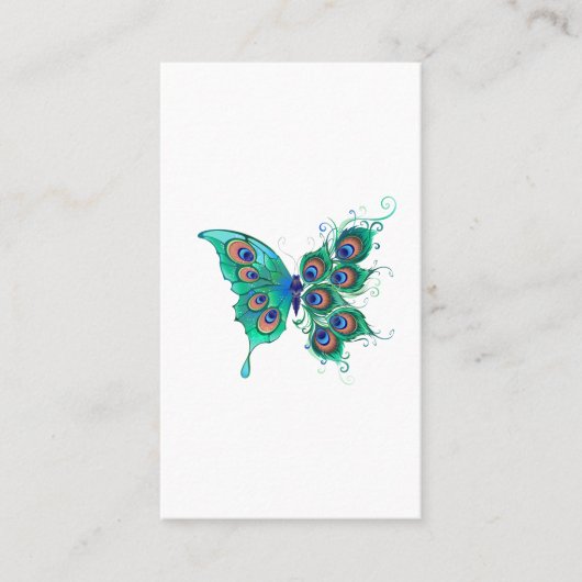 Schmetterling mit grünen Pfauenfedern Platzkarte (Vorderseite)