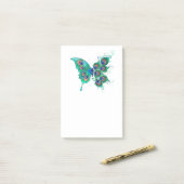 Schmetterling mit grünen Pfauenfedern Post-it Klebezettel (Auf Schreibtisch)