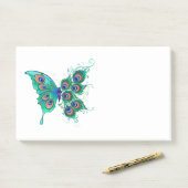 Schmetterling mit grünen Pfauenfedern Post-it Klebezettel (Auf Schreibtisch)