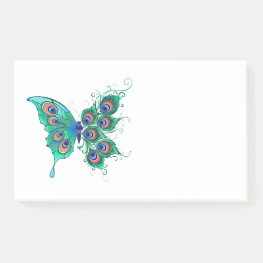 Schmetterling mit grünen Pfauenfedern Post-it Klebezettel (Vorderseite)