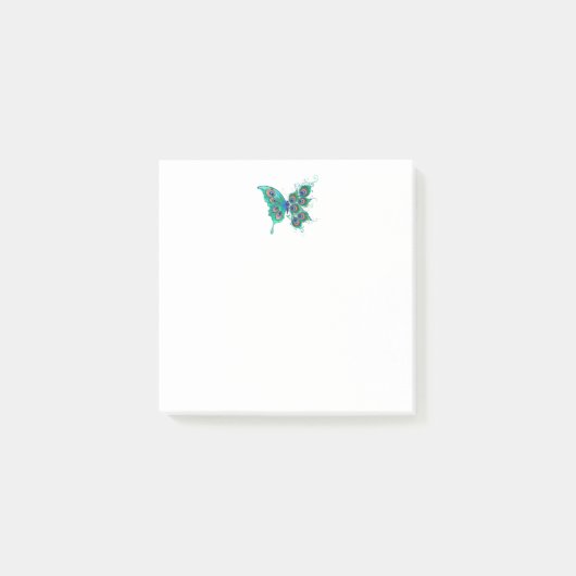 Schmetterling mit grünen Pfauenfedern Post-it Klebezettel (Vorderseite)