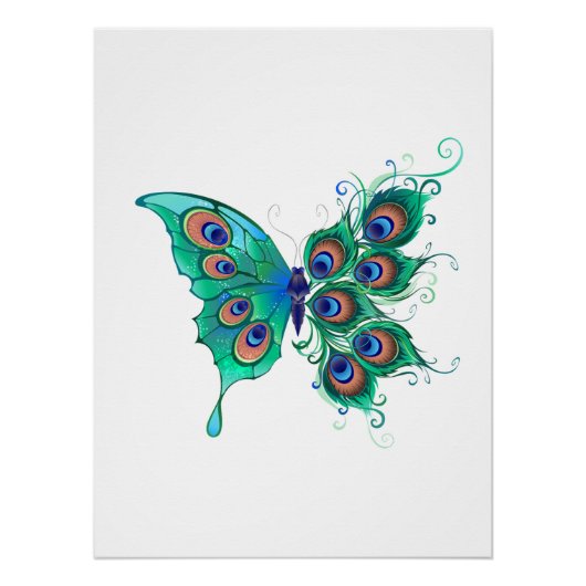 Schmetterling mit grünen Pfauenfedern Poster (Vorderseite)
