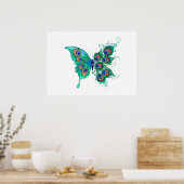 Schmetterling mit grünen Pfauenfedern Poster (Küche)
