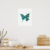 Schmetterling mit grünen Pfauenfedern Poster (Küche)