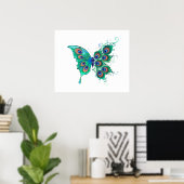 Schmetterling mit grünen Pfauenfedern Poster (Heimbüro)