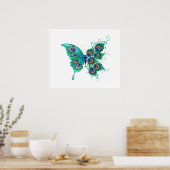 Schmetterling mit grünen Pfauenfedern Poster (Küche)