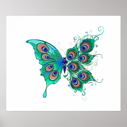 Schmetterling mit grünen Pfauenfedern Poster (Vorne)