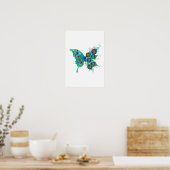 Schmetterling mit grünen Pfauenfedern Poster (Küche)