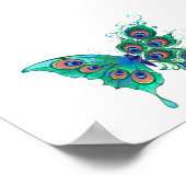 Schmetterling mit grünen Pfauenfedern Poster (Ecke)