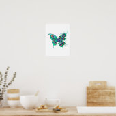 Schmetterling mit grünen Pfauenfedern Poster (Küche)