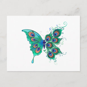 Schmetterling mit grünen Pfauenfedern Postkarte