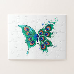 Schmetterling mit grünen Pfauenfedern Puzzle