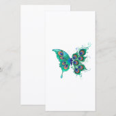 Schmetterling mit grünen Pfauenfedern Save The Date (Vorne/Hinten)